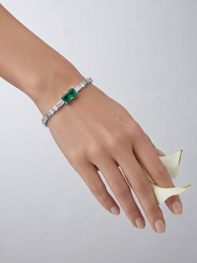 H&M Jewels Emerald Twin-Stone Crystal Tennis Bracelet