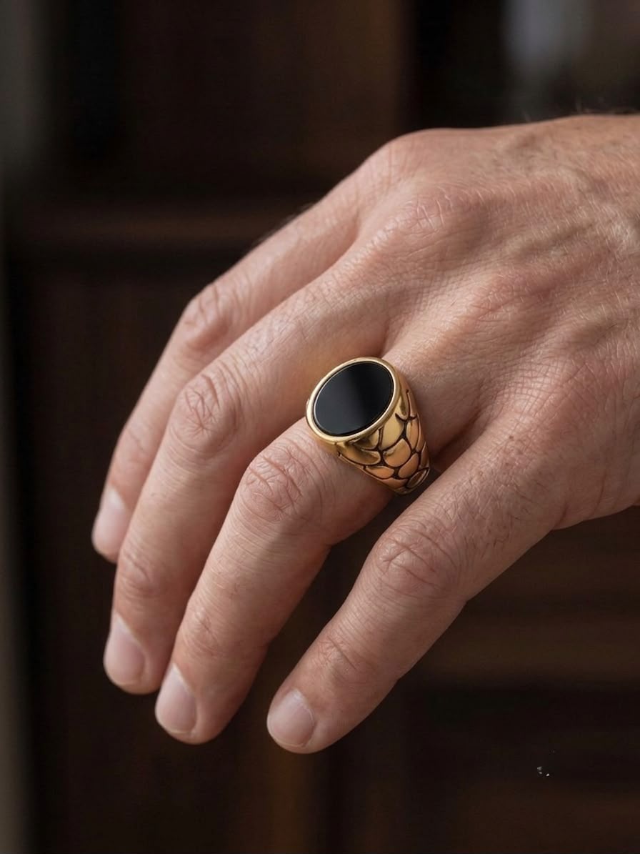 The Imperium Serpent Scale Ring | Luxury Black Onyx & Gold Signet Ring for Men