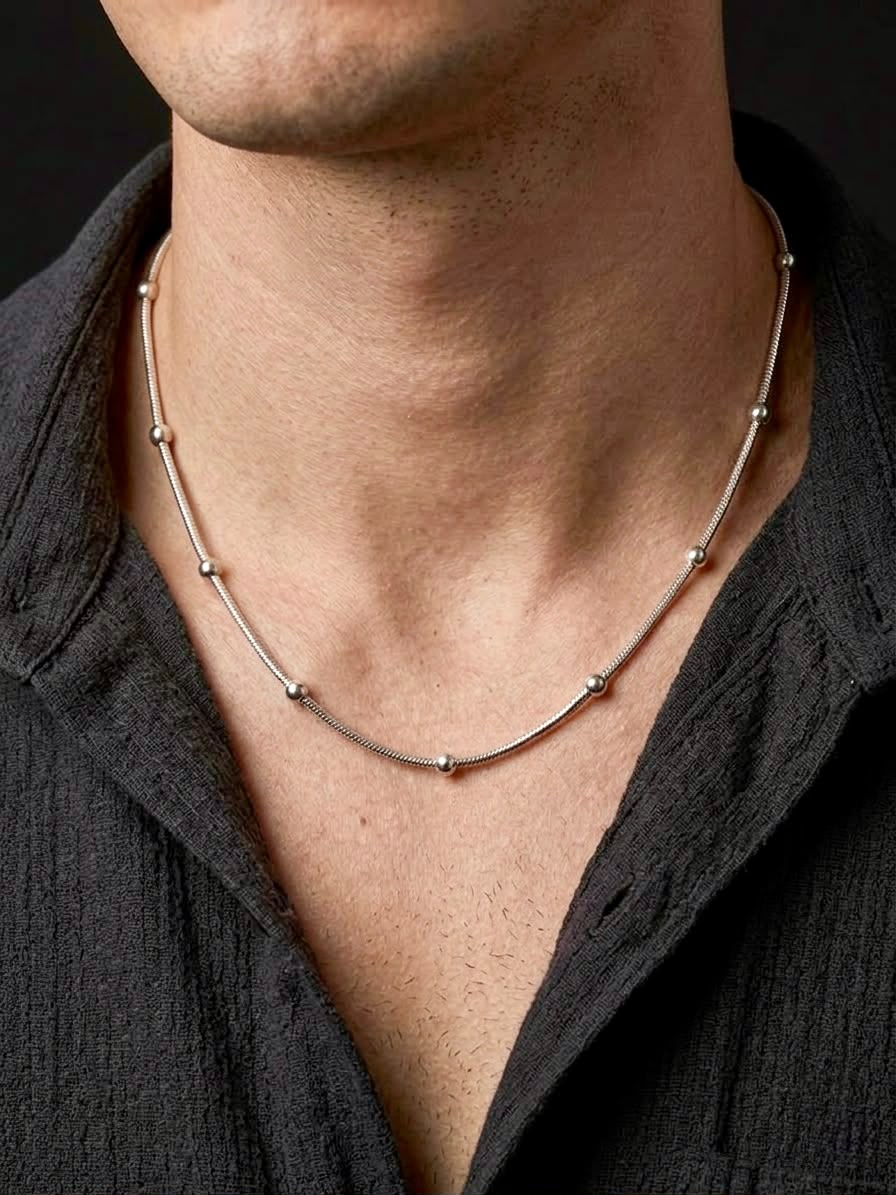 The Orion Beaded Snake Chain | Premium Silver Station Necklace for Men