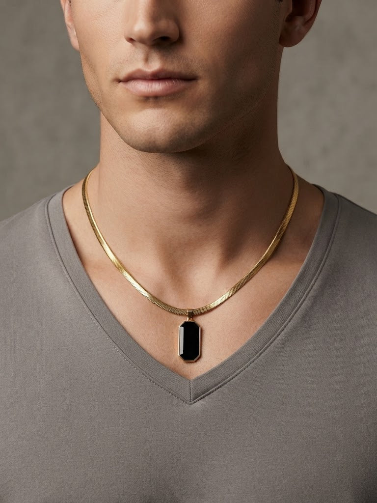 Noir Emerald-Cut Pendant Snake Chain Necklace
