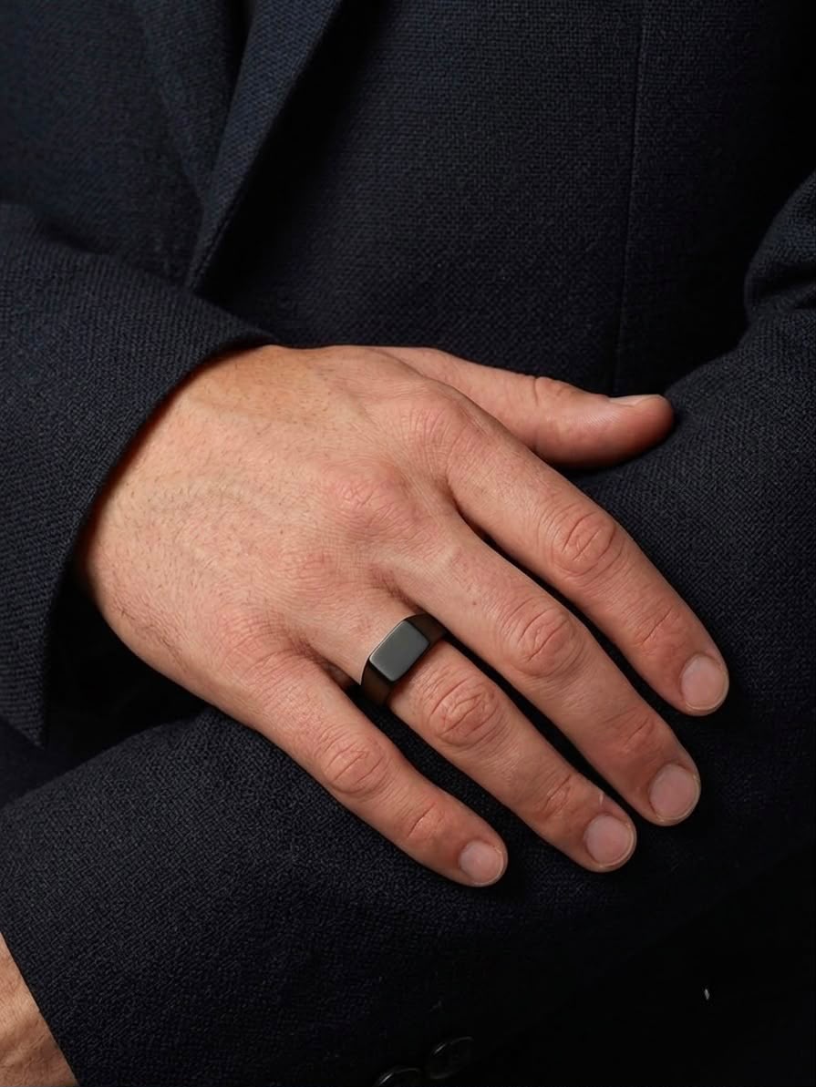 The Minimalist Stealth Bar Ring | Matte Black Rectangular Signet Ring for Men