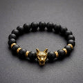The Fenrir Gold Wolf Bead Bracelet | Matte Black Onyx & Gold Statement Bracelet for Men