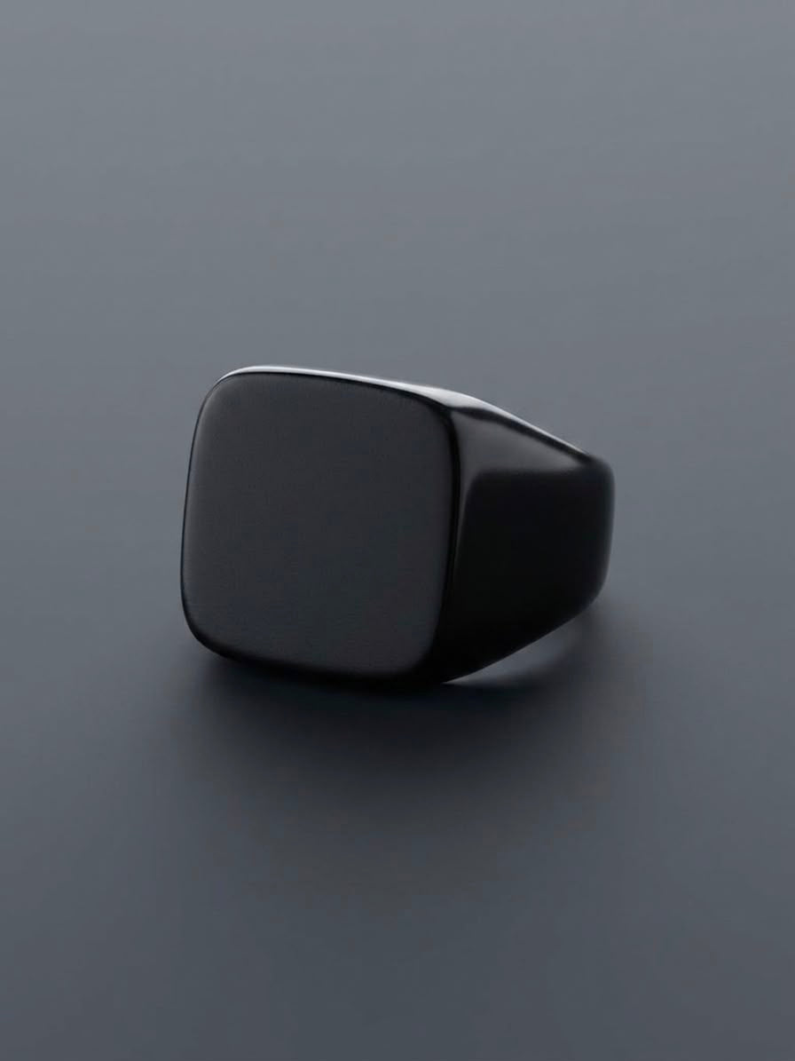 The Obsidian Apex Signet Ring | Matte Black Stainless Steel Ring for Men