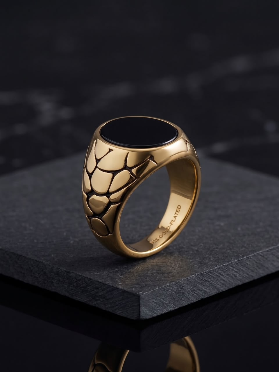 The Imperium Serpent Scale Ring | Luxury Black Onyx & Gold Signet Ring for Men