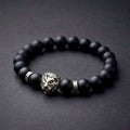 The Apex Lion Silver Bead Bracelet | Matte Black Onyx & Silver Statement Bracelet for Men