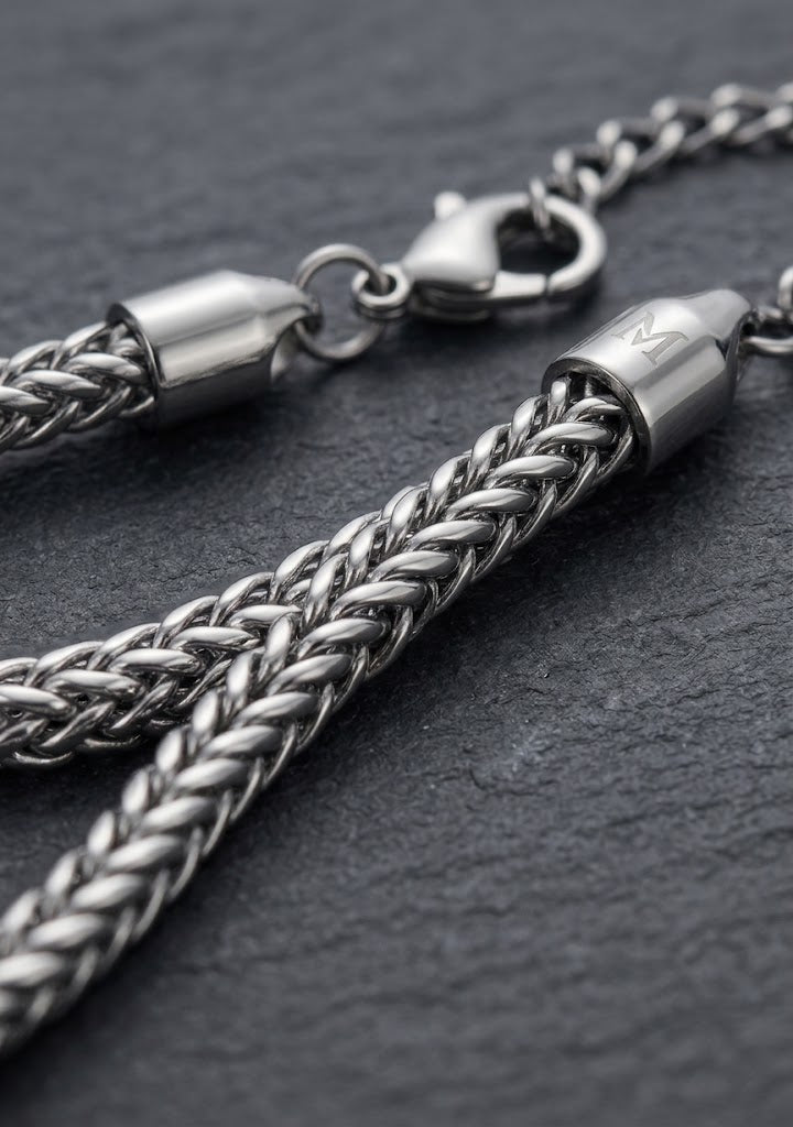 The Velo Silver Franco Chain Bracelet | Stainless Steel Wheat Chain Wristband for Men