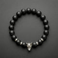 The Shadow Fox Silver Bead Bracelet | Matte Black Onyx & Silver Statement Bracelet for Men