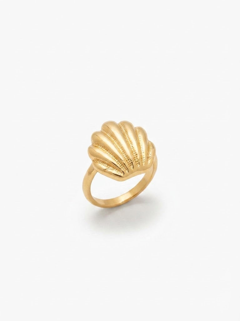 Gold Scallop Shell Statement Ring for Women