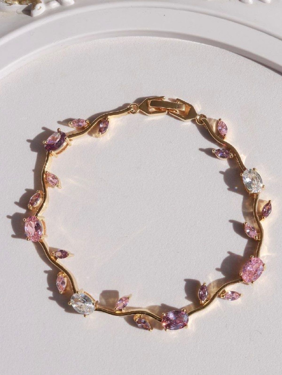 H&M Jewels Premium Brass Finish Anti-Tarnish Pink Crystal Vine Bracelet