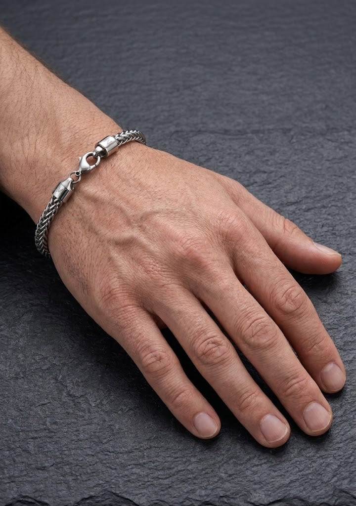The Velo Silver Franco Chain Bracelet | Stainless Steel Wheat Chain Wristband for Men